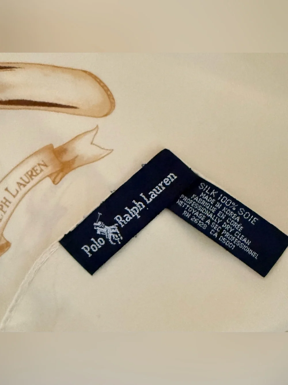 Ralph Lauren Rare 100 % Silk Cream and Blue Cricket Match Lg Scarf- approx 34”
